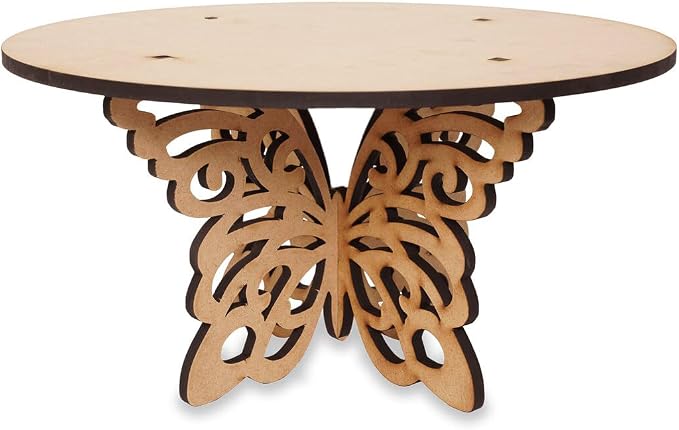 8" Wooden Butterfly Cake Stand, Butterfly Theme Birthday Cake Decorations with Engraved Butterflies Cake Stands for Dessert Table Wedding Birthday Party