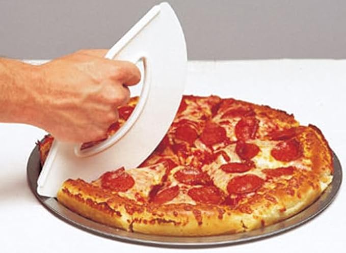 Rock'n Roll Pizza Cutter, Plastic, Non-Stick, Rocking, 9 inch, Easy to Clean, Dishwasher Safe, Handheld Pizza Slicer, Easier Slicing Tool, Baking Tools, Pastry Bread Cutting Knife, Made in USA, White