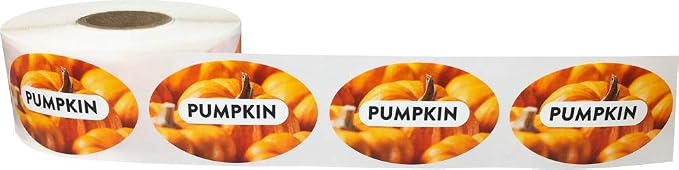Pumpkin Grocery Store Food Labels 1.25 x 2 Inch Oval Shape 500 Total Adhesive Stickers