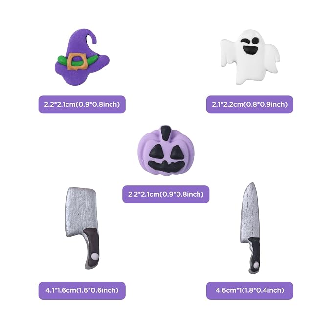 Edible Halloween Cake Decorations, 27 Count Royal Icing Toppers for Cakes, Cookies, Cupcakes - Pumpkin, Ghost, Witch Hat, Knife, Axe Icing Decoration - Spooky Baking Supplies for Halloween Party