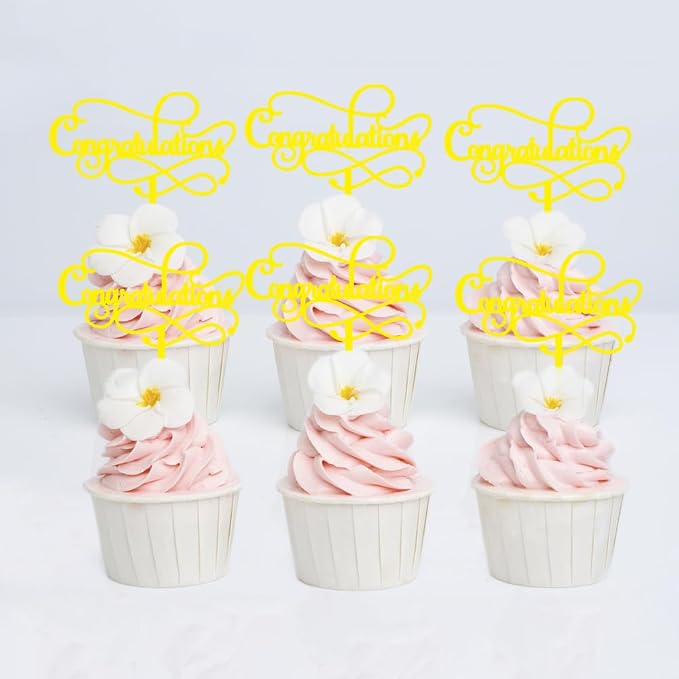 Congratulations Cake Topper,Congratulations 2026 Graduation Cake Topper,Graduation, Wedding, Retirement, Birthday, Anniversary, Celebration Party Decorations Supplies (12 Pcs Acrylic Gold)
