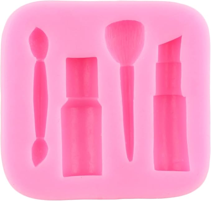 ZiXiang Makeup Tools Silicone Molds Lipstick Perfume Bottle Fondant Mold Nail Polish Makeup Brush Molds For Cupcake Topper Polymer Clay Chocolate Gum Paste Cake Decoration Set Of 4