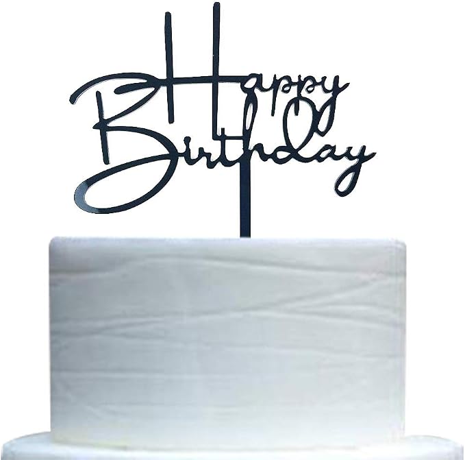 Happy Birthday Cake Topper for Birthday Party Decorations (Black Acrylic)