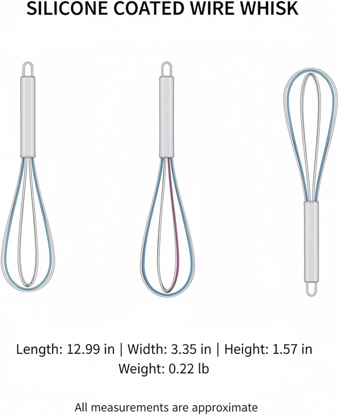 Whisk for Nonstick Cookware, Silicone Coated Wire with Stainless Steel Handle, 13 Inch Kitchen Tool