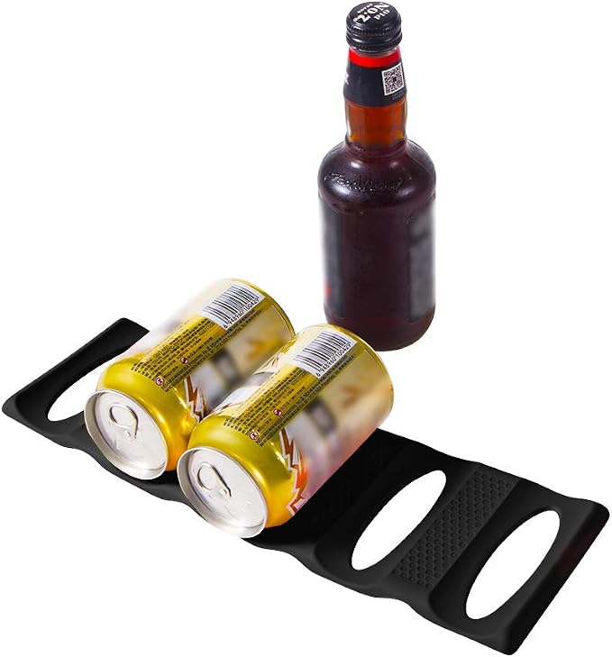 Webake Fridge Organizer Can Organizer for Pantry Organization and Storage, 2 Pack Silicone Beer Bottle Rack for Kitchen Refrigerator Cabinet Countertop, Stackable Soda Can Holder Space Saver (Black)