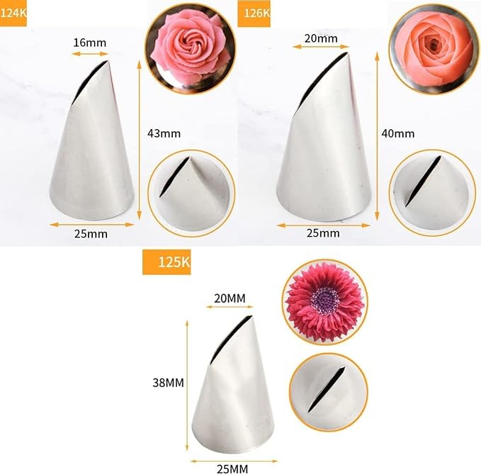 Icing Kit With 124k, 125k, 126k Piping Tips Set, 2 Flower Nails, 4 Lifters for Buttercream Flowers and Elegant Cake Decorations