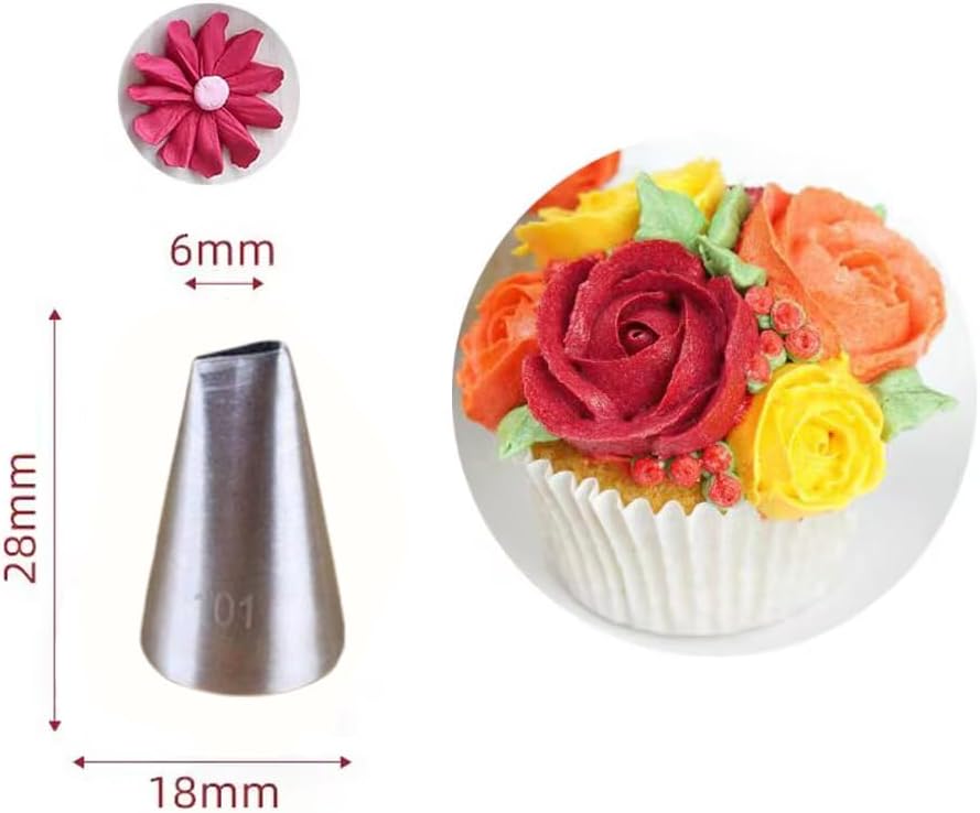 Piping Tip #101 for Flowers, Petals, Roses, Ruffles, Rows and Delicate Cake Designs, 3 Pcs