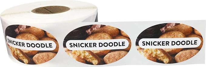 Snicker Doodle Grocery Store Food Labels 1.25 x 2 Inch Oval Shape 500 Total Adhesive Stickers