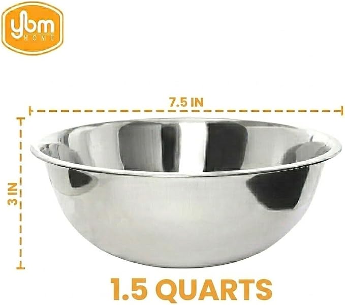 YBM HOME Stainless Steel Mixing Bowl - Premium Polished Mirror Nesting Metal Bowl for Cooking and Serving, Stackable for Convenient Storage-1.5 Quart, 2533, silver
