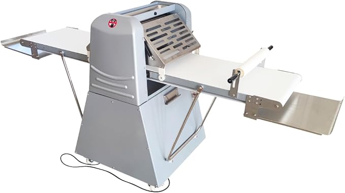 Commercial Electric Dough Sheeter Machine Stainless Steel Vertical Foldable Design 82.3"x19.7" Conveyor Belt 0.04-2" Adjustable Thickness for Croissant Pastry Bakery Canteen 110V