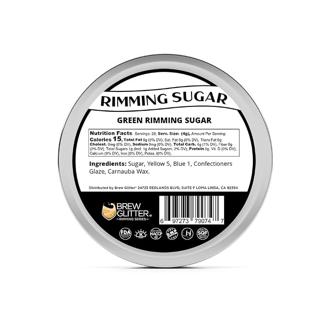 Brew Glitter - Green Rimming Sugar (1LB, 1x Resealable Bag) Cocktail Garnish for Mixed Drinks & Refreshments