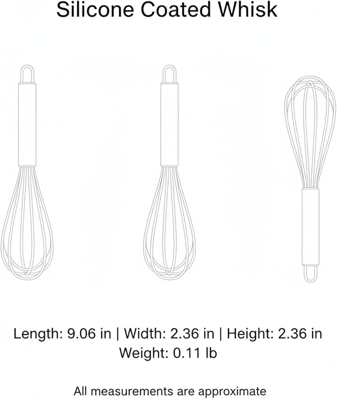 Silicone Coated Whisk, Stainless Steel Wire Balloon Whisk for Non-Stick Cookware, Mixing Tool for Eggs Batters and Sauces (1 PC)