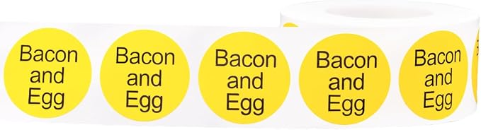 Bacon and Egg Deli Labels 1 Inch Round Circle Dots 500 Total Stickers