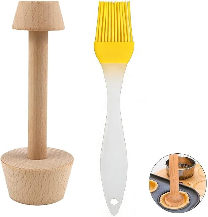 Wooden Tart Tamper Set Double-Side Egg Tarts Tamper Pastry Tools with Brush, DIY Cake Pastry Tool for Mini Egg Tart Cheesecakes Dessert Baking