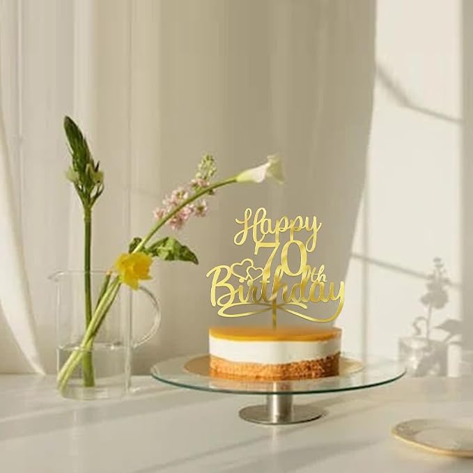 Sleyberoy Acrylic Happy 70th Birthday Cake Topper- Hello 70,Cheers to 70 Years,70th Anniversary/Birthday Party、 men and women Happy seventy Birthday Selected cake decoration(70th)