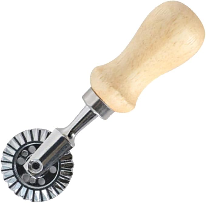1pc Ravioli Stamp Maker Cutter Ravioli Maker Stamp Pasta Cutters Wooden Handle and Fluted Cake Pastry Mould Biscuits Dumpling Skin Molding,One Size