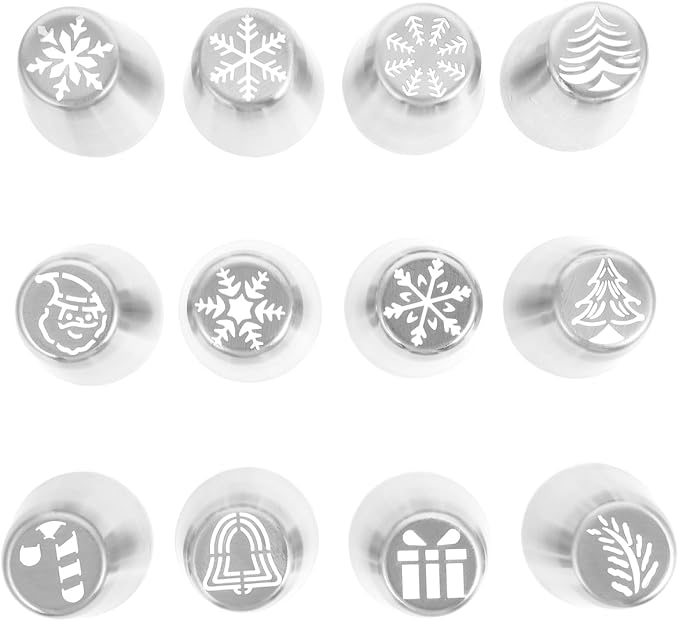 Yardwe 12Pcs Christmas Russian Piping Tips Set, Flower Frosting Nozzles Icing Tips for Cake Cookie Cupcake