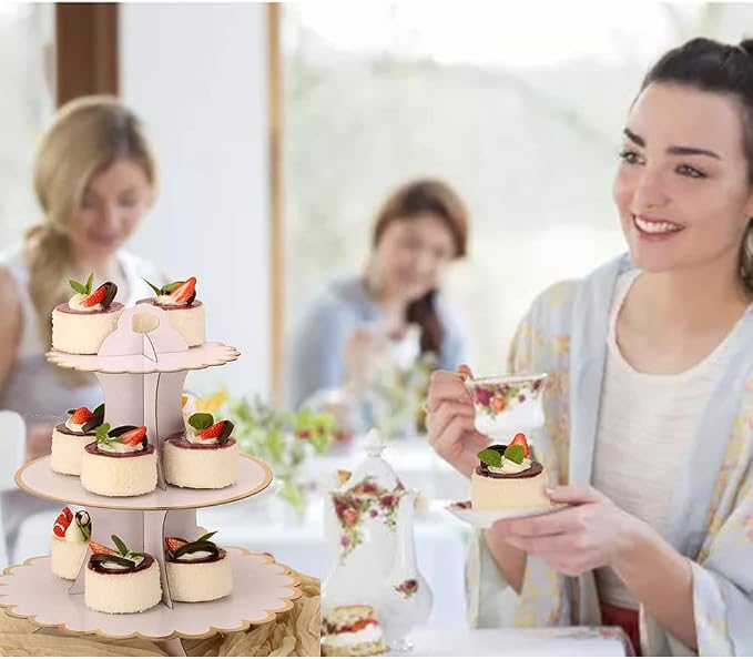 MRPAPA White Cardboard Cupcake Stand ,3 Tiered Cupcake Tower Party Cake Stand Tray, Easy Assemble Dessert Holder fit for Party , Wedding, Afternoon Tea, Birthday (Set of 3)