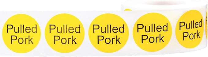 Yellow with Black Pulled Pork Circle Dot Adhesive Stickers, 1 Inch Round Labels, 500 Total Stickers