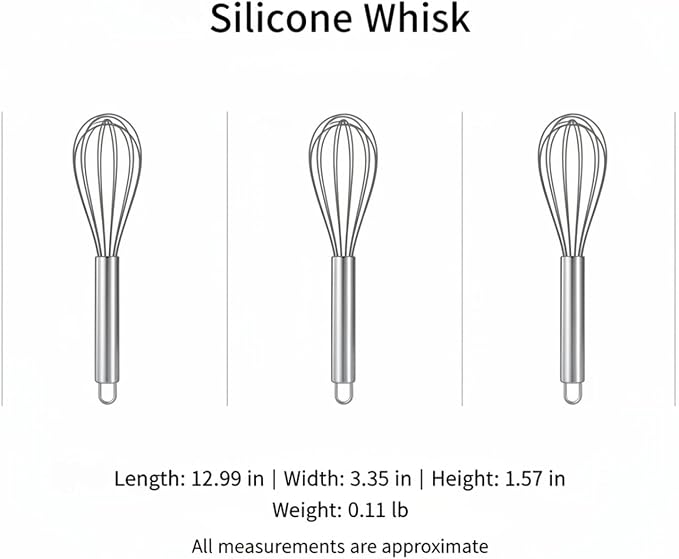 Multipurpose Silicone Whisk for Batters, Sauces & Eggs - Non-Scratch Coated Wires with Stainless Steel Core, 13 Inch Kitchen Tool