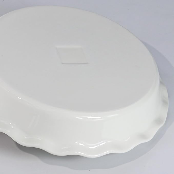 White Deep Dish Pie Pan for Baking-10 Inch Ceramic Fluted Pie Dish for Apple, Quiche, Pecan, Pot Pies, 53Ounce Round Pie Plate