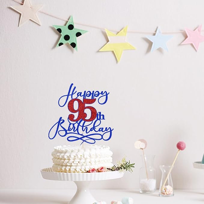 Happy 95th Birthday Cake Topper,Black font Golden Numbers 95th Birthday Cake Decoration,Hello 95, Cheers to 95 Years/95th Anniversary,95& Fabulous Party Decoration