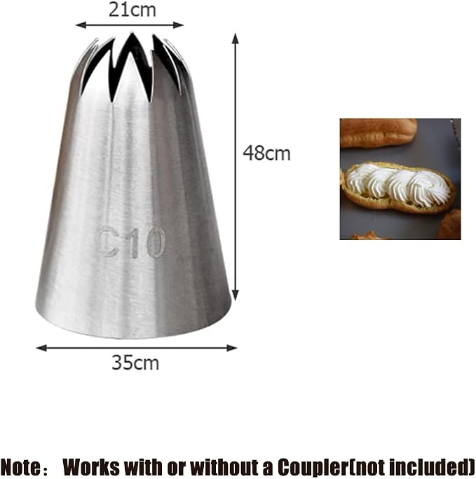 Large Closed Star Piping Tip C10,Cake Decorating Tip for Churros,Meringue,Shells,Stars,Rosettes,Flower,3 Pcs