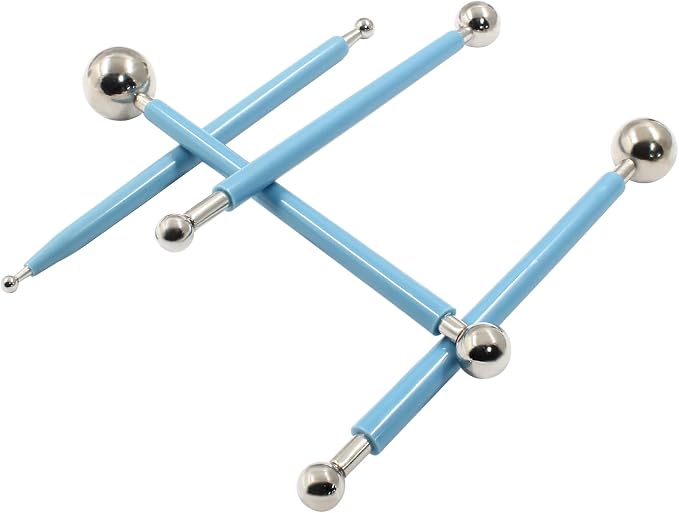 Cake Decorating Metal Ball, Metal Ball Fondant Tool Fondant Cake Pan Cake Decorating Tool Flower Sugar Craft Ball Model DIY Tool Clay Modelling Tools(Set of 4, Blue)