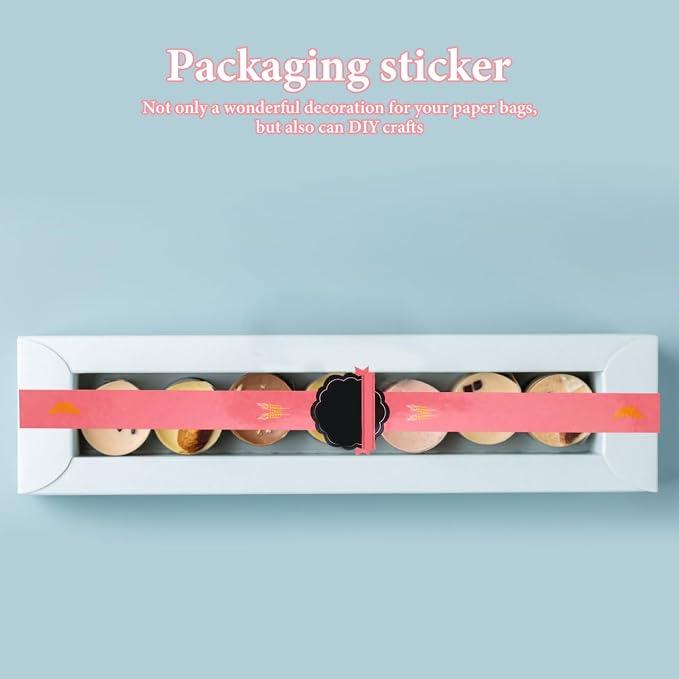 MAGICLULU 100pcs Self-Adhesive Baking Stickers for Cake Boxes, Biscuit Packaging, Paper Sealing Labels, Pink 11.49 X 0.78 Inches