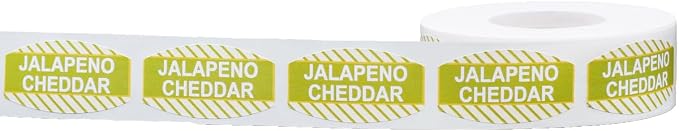 Jalapeno Cheddar Grocery Store Labels, Bakery Food Flavor Labels, 0.75 x 1.375 Inch Oval Shape, 500 Total Strong Adhesive Stickers, Ideal for Grocery Stores, Restaurants, Delis, and Food Trucks