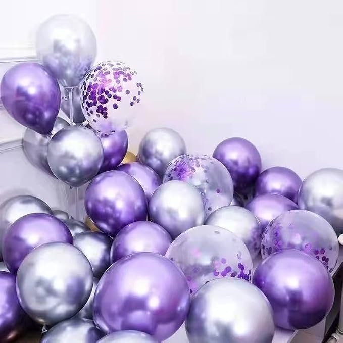 144Pcs Purple Silver Balloon Arch Garland Kit, 18/12/10/5 Inch Lavender Latex Metallic Confetti Silver Balloon Garland For Birthday Wedding Anniversary Graduation Engagement Baby shower Decorations