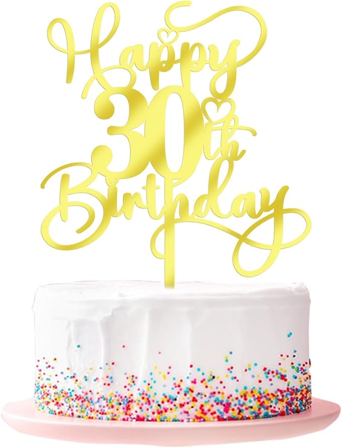 Happy 30th Birthday Cake Topper,Mirrored Gold Acrylic Birthday Topper for Cheers to 30 Years Birthday/Anniversary Party Decoration Ideas, Perfect Keepsake for your family and friends(30th)