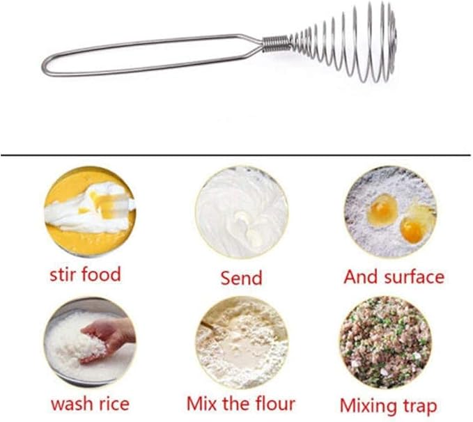Mini French Spring Whisk, 7.56 Inch Silver Stainless Steel Spring Coil Whisk, Hand Eggbeater Egg Mixer Whisk Blender Stirring Beater