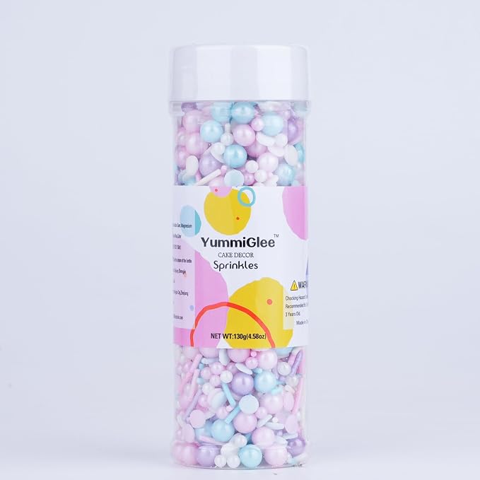Pastel Sprinkles for Cake Decorating 4.6 Oz Pink Purple Blue and White Pearl Confetti Jimmies Sprinkles Mix for Cupcake Ice Cream Cookies Baking Topping