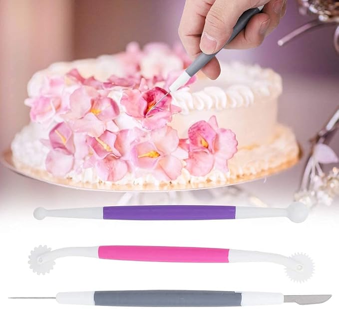 TOPINCN 3-Piece Set Fondant Cake Decorating Tools, Fondant Sculpting & Modeling Kit for Baking, Sugar Paste Smoothing & Shaping Tools for Gumpaste, Icing, DIY Pastry Supplies