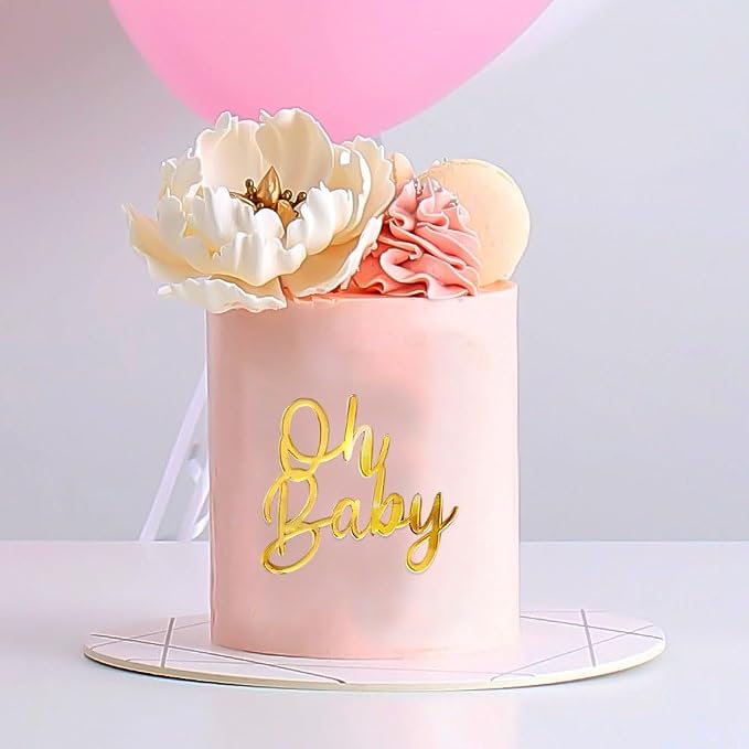 Oh Baby Cake Topper, 10pcs Acrylic Cake Toppers Oh Baby Sign Cupcake Toppers Cake Decorating Supplies Kit Cupcake Topper Mirror Gold Birthday Decorations for Boys Girls Birthday Party Supplies
