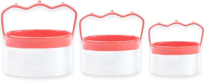 3 Pcs Round Biscuit Cutters Set 3", 3.5", 4", 0.4mm Stainless Steel Circle Cookie Cutters for Baking, Comfortable Grip, Red Silicone Handle
