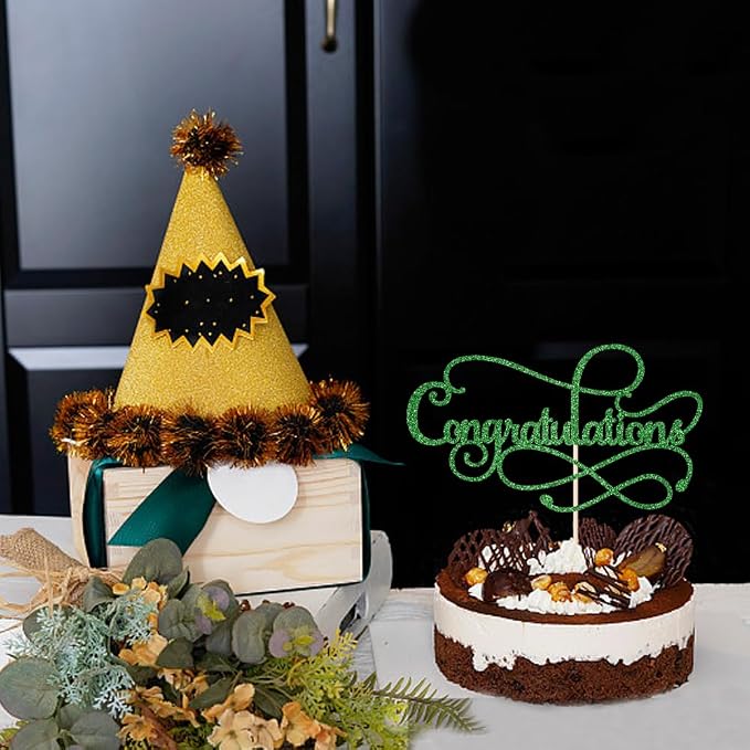 Congratulations Cake Topper,Congratulations 2025 Graduation Cake Topper,Graduation, Wedding, Retirement, Birthday, Anniversary, Celebration Party Decorations Supplies (Green)
