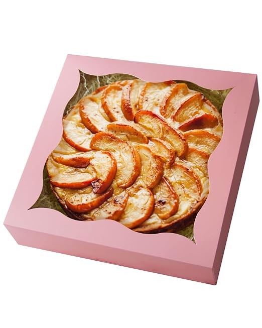 qiqee Auto-pop Up Pink Pie Boxes with Window 24Packs 12x12x3 Inch Cookie Donut Bakery Box