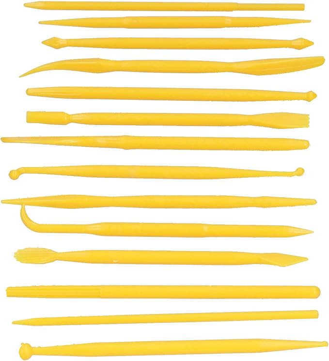 Fydun 14PCS Plastic Clay Modeling Tool Set for Cake Sculpting, Embossing, and Crafting (Yellow)
