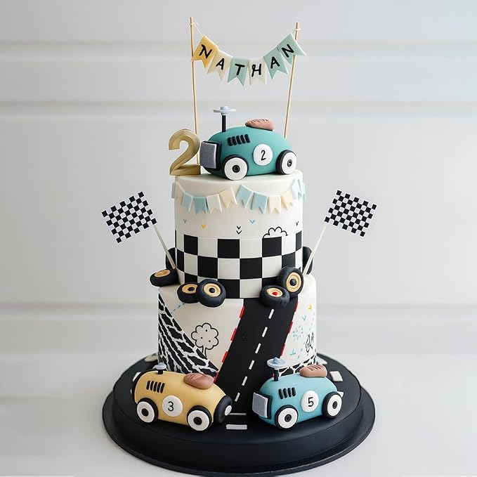 Race Car Edible Cake Wrap Topper Decoration, 1 Random Border Style, 4 x 12 inches