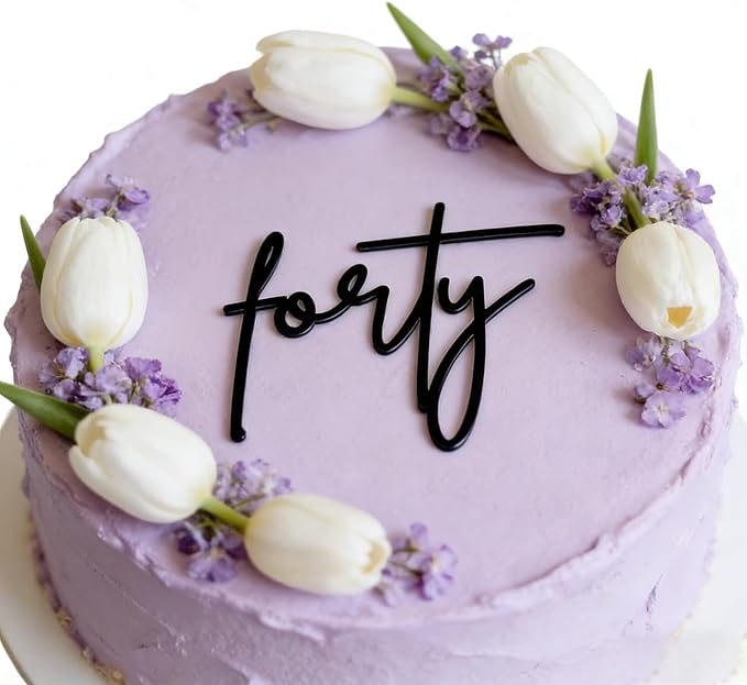 Black Forty Cake Topper, Acrylic Happy 40th Birthday Cake Decorations for Women and Men, Cheers to 40 Years Anniversary Cake Charm Party Supplies