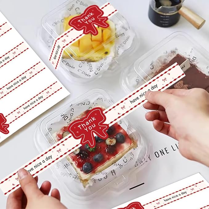 7.9” x 0.6” Long Thank You Stickers 150 Pcs Cute Large Red Bow Have A Nice Day Self-Adhesive Sealing Baking Labels Handmade Food Tamper-Proof Bakery Sticker for Baked Goods Small Busines Packaging