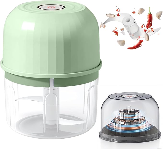 Electric Garlic Chopper, 2026 New Rechargeable Portable and Cordless Mini Food Processor, Vegetable Chopper with Stainless Steel Blade for Kitchen Food Processor (LIGHT GREEN)