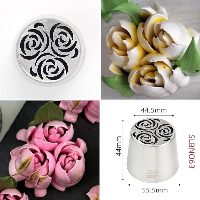 8 Pieces Stainless Steel Extra Large Russian Tulip Icing Tips Kit, 6 Russian Cupcake Dessert Marshmallow Piping Nozzle,1 Cleaning Brush,1 Medium Leaf Icing Tip for Cake Decorations,Pastry Baking Tools