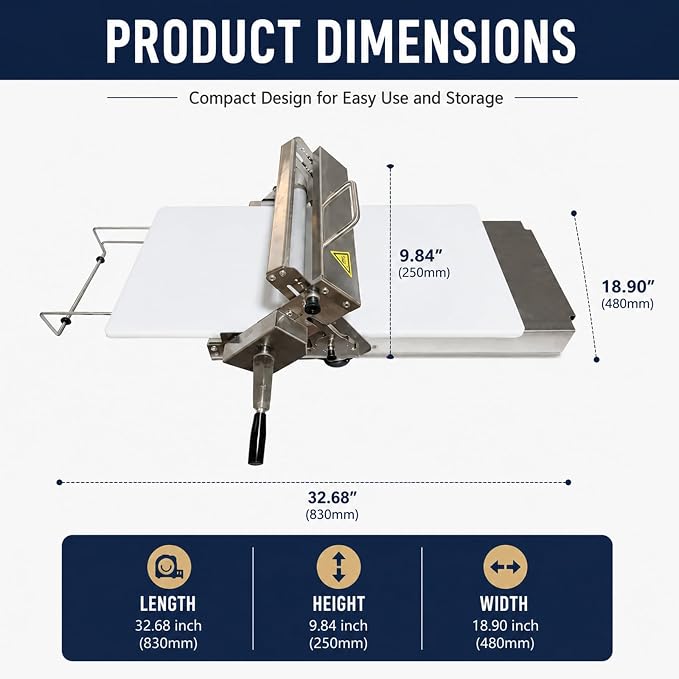 Folding Dough Sheeter, Countertop Dough Sheeter,Dough Roller Machine Stainless Steel Sheeter 0.2-25mm Adjustable Thickness Stainless Steel Manual Dough Sheeter Machine With Boa Length 32''
