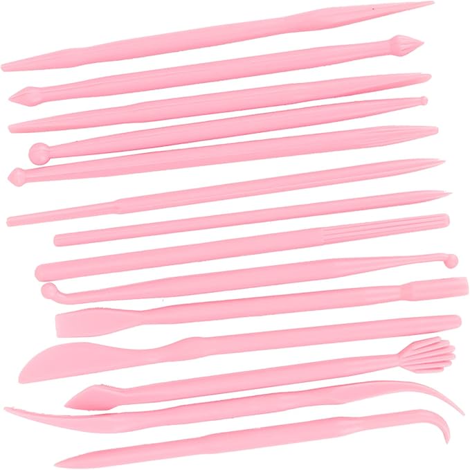 Omabeta Compact Polymer Modeling Tool, Comfortable Grip, Fondant Cake Carving and Pottery Tool, 14pcs for Craft Enthusiasts (Pink)