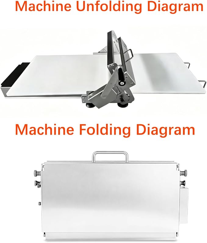 Folding Dough Sheeter, Manual Dough Rolling Machine, Adjustable Thickness, Stainless Steel Manual Dough Sheeter for Croissants, Pizza, Pastry, Home & Commercial (12") | Adjustable Thickness