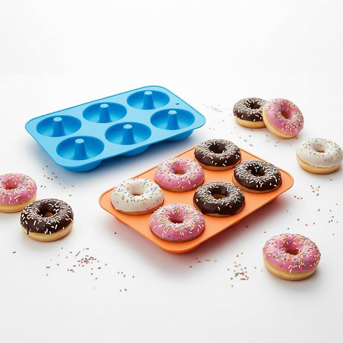 Silicone Donut Mold, 6 Cavity Non-Stick Doughnut Baking Pan β Food-Grade BPA-Free Flexible Silicone, Pops Out Easily, Oven Microwave Freezer & Dishwasher Safe (Donuts (3PK))