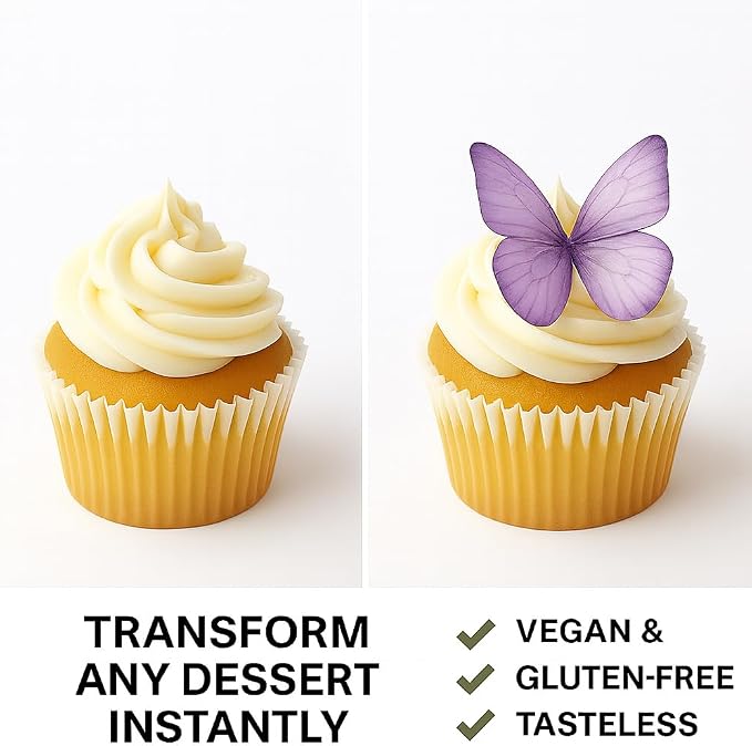 Confect Edible Wafer Paper Butterflies Set of 56 – Colorful Purple Butterfly Cake Decorations, Cupcake Toppers for Birthday, Wedding, Party – Edible Butterfly Toppers